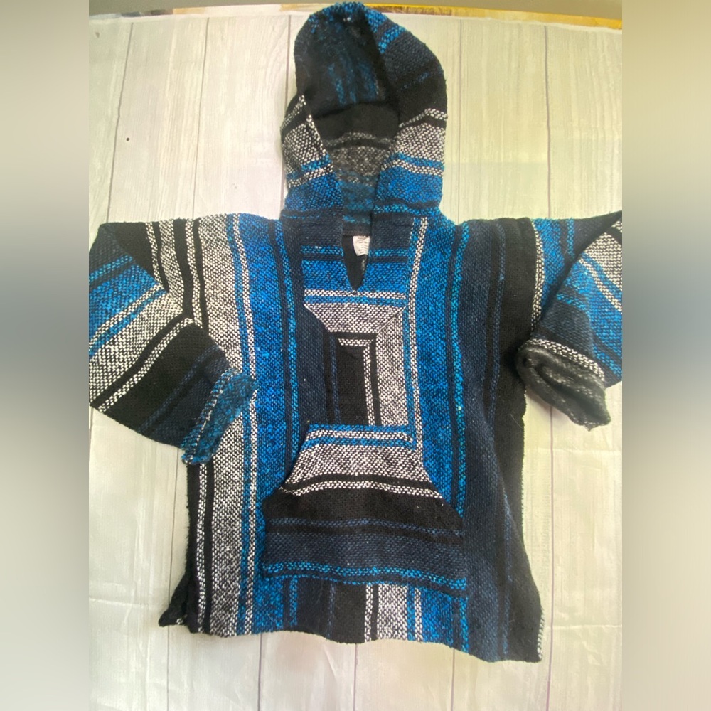 Vintage Multicolored Drug Rug Hoodie Youth M/L Pullover Knit Sweatshirt Import